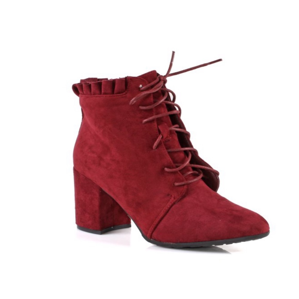 Ruffled Lace Up Women's Chunky Heel Booties 8.5